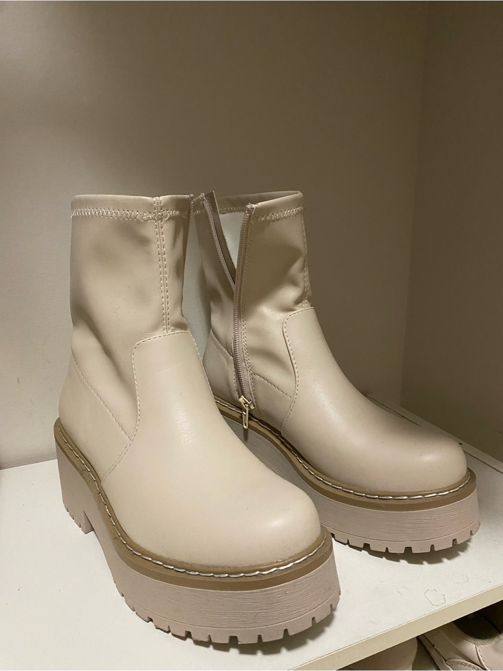 Cider Cream Platform Chunky Zip Ankle Boots